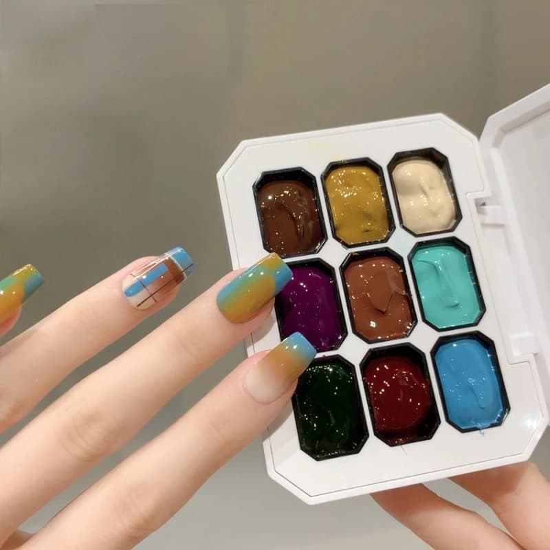 9 tonalità di smalto gel solido blu a bassa saturazione, gel UV per unghie, perfetto per nail art fai da te e principianti.