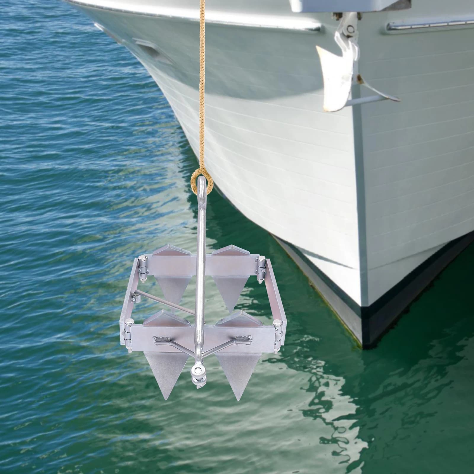 13Lbs Galvanized Steel Foldable Sliding Cube Anchor, Heavy Duty Corrosion Resistant Boat Slide Anchor, High Grip Foldable Anchor for Sand Pebble Rock Coral Seabed