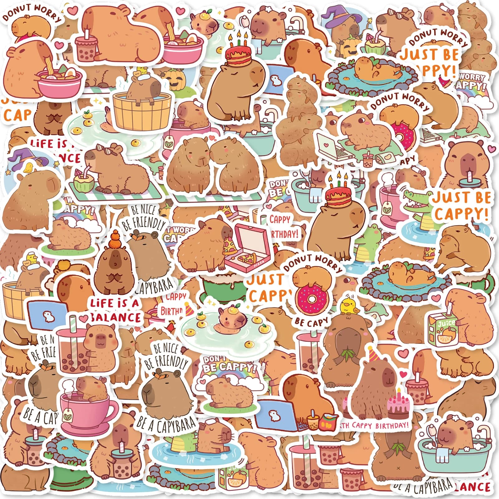 30 pezzi di capibala, anatra, pinguino e altri simpatici adesivi con stampa animalier per quaderni, bottiglie d'acqua, valigie, adesivi per bambini