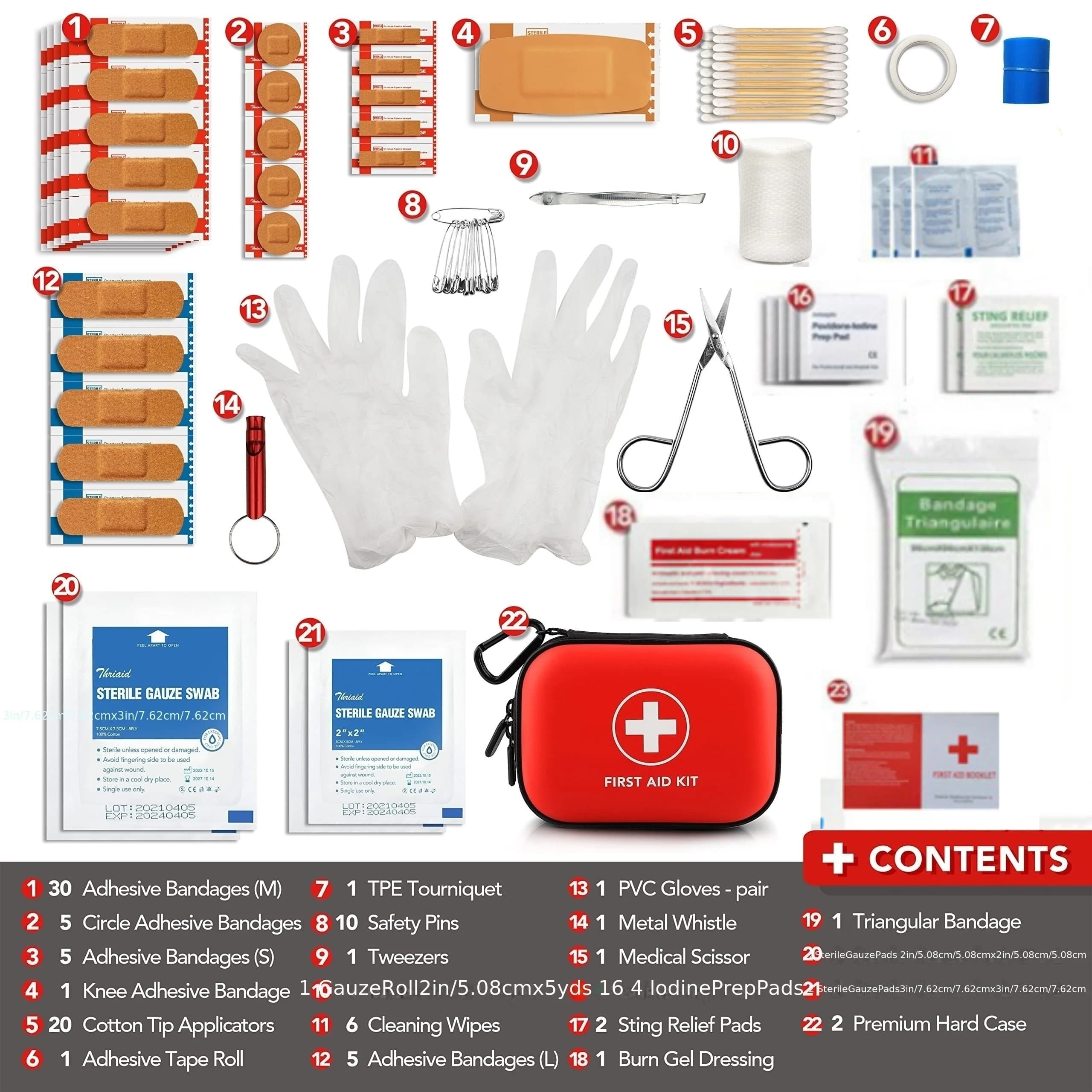 Kit di Pronto Soccorso Completo, 104 Pezzi, Valigetta Rigida Impermeabile di Piccole Dimensioni. Perfetto per viaggi, attività all'aperto, casa, ufficio, campeggio, escursioni