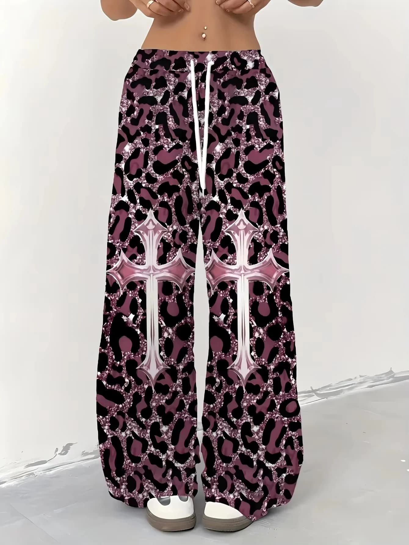 New Gothic Fashion Pants with Leopard Pink Print, Unisex Pants with 3D Life Elastic, Y2K Streetwear for Children