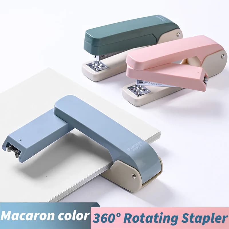 SUNWOOD 360 ° Cucitrice rotativa Macaron-Color, design a doppia modalità per risparmiare sforzo per ufficio e scuola, durevole 12 # , 8514 (Verde/Blu/P