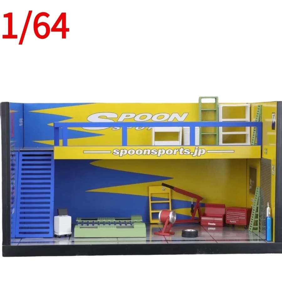 Modellino MH Diecast 1:64, Scena Officina Garage Spoon, Modello Fai-da-Te per Tavolo di Sabbia, Modellini Auto da Collezione, Giocattoli per Ragazzi, Regalo