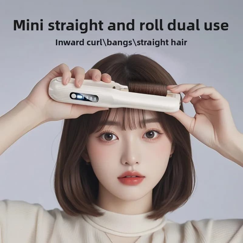 Piastra per capelli Spazzola per capelli Piastra per capelli wireless USB, mini piastra per capelli portatile 2 in 1 e bigodino