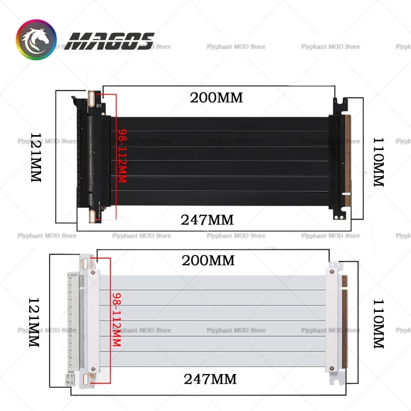 Cavo Riser GPU PCI-Express PCIE 4.0 3.0 X16, Cavo di Estensione per Scheda Video, Schermato e Flessibile 180° ° Montaggio Senza Perdite Nero/Bianco