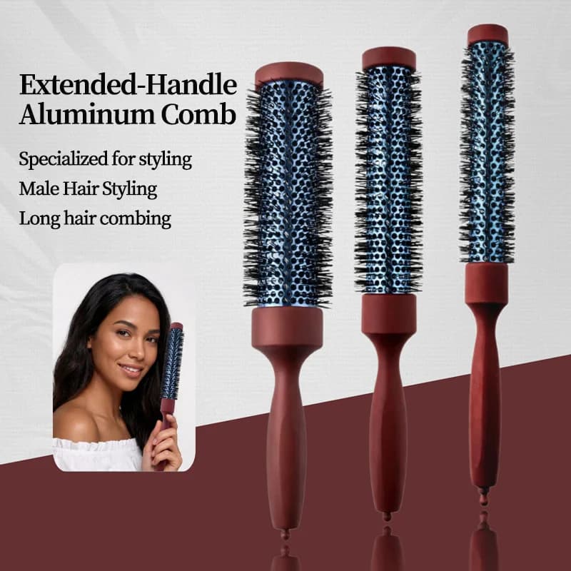 Spazzola per capelli in ceramica resistente al calore con manico lungo, pettine rotondo da parrucchiere per asciugatura con phon e arricciatura, strumento per lo styling dei capelli lisci