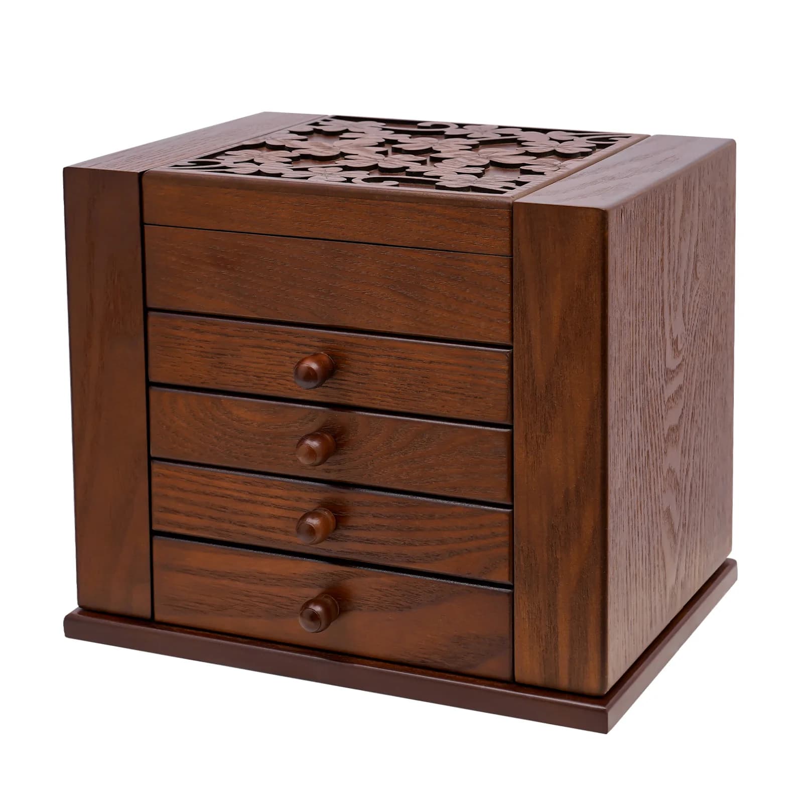 5 Tier Vintage Brown Wooden Jewelry Box 4 Drawers Jewellery Storage Organizer Case for Women Jewel Display