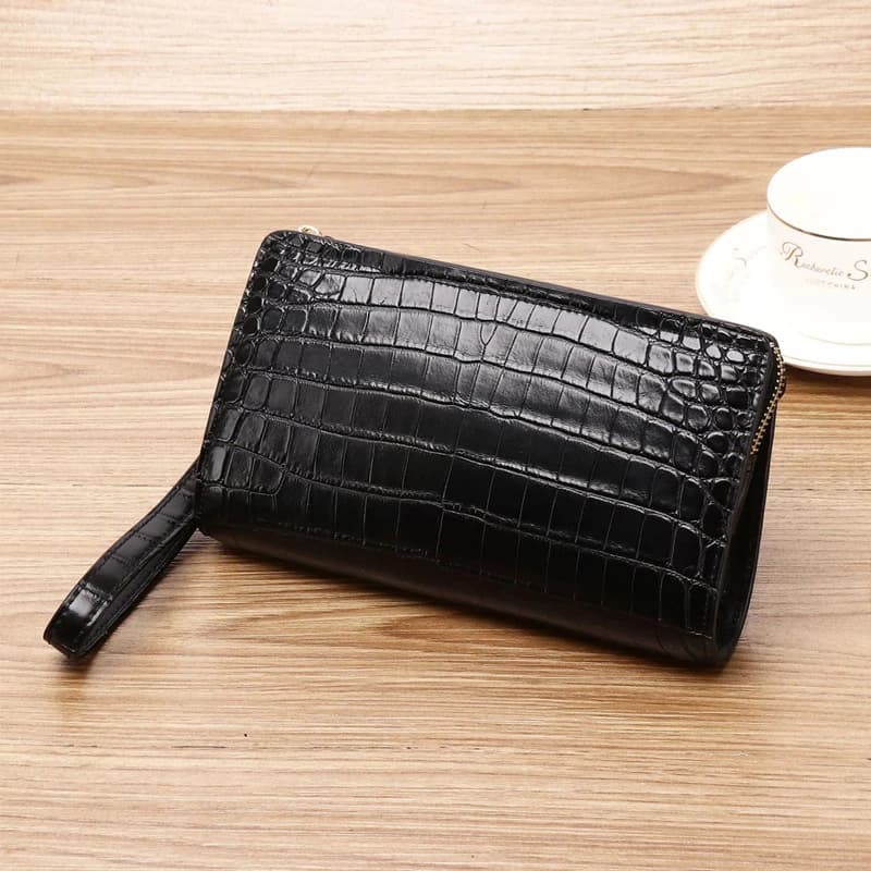 Men's long bag in real leather with alligator bone design, large capacity hand bag, cell phone bag, men's wallet