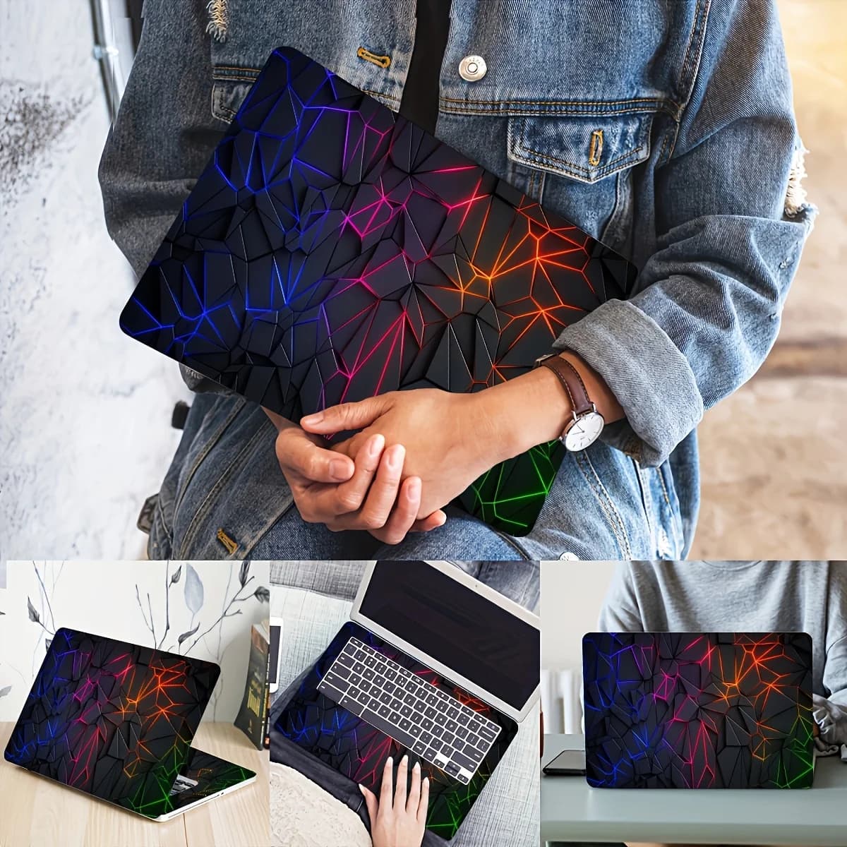 2-Piece minimalist geometric mesh laptop skin, scratch-resistant and waterproof PVC case for MacBook, HP, Lenovo, etc