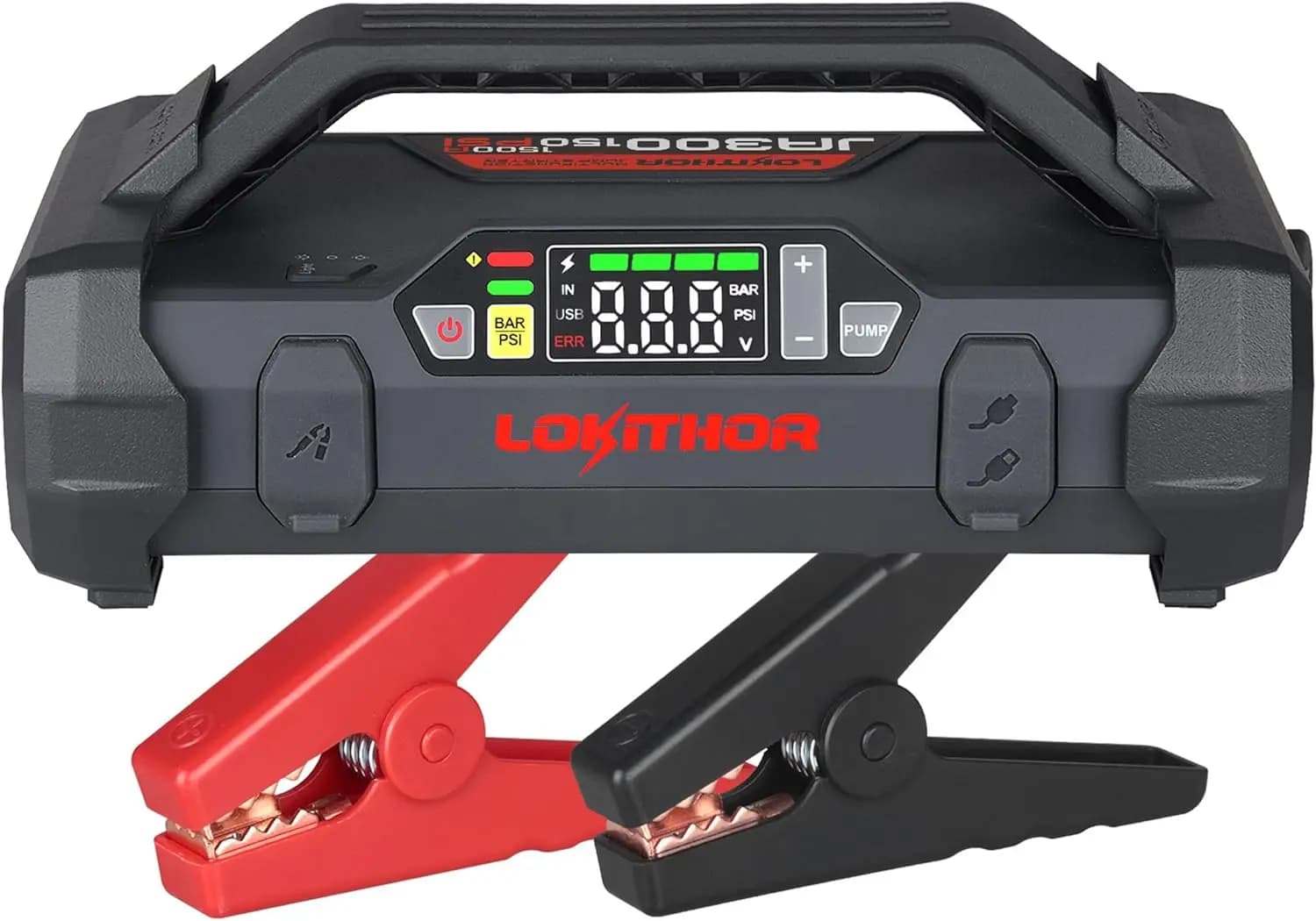 Avviatore di Emergenza 1500A con Compressore d'Aria, Booster per Batteria Auto 12V per Motori a Benzina 7.0L/Diesel 4.5L, Gonfiatore Pneumatici 150 PSI