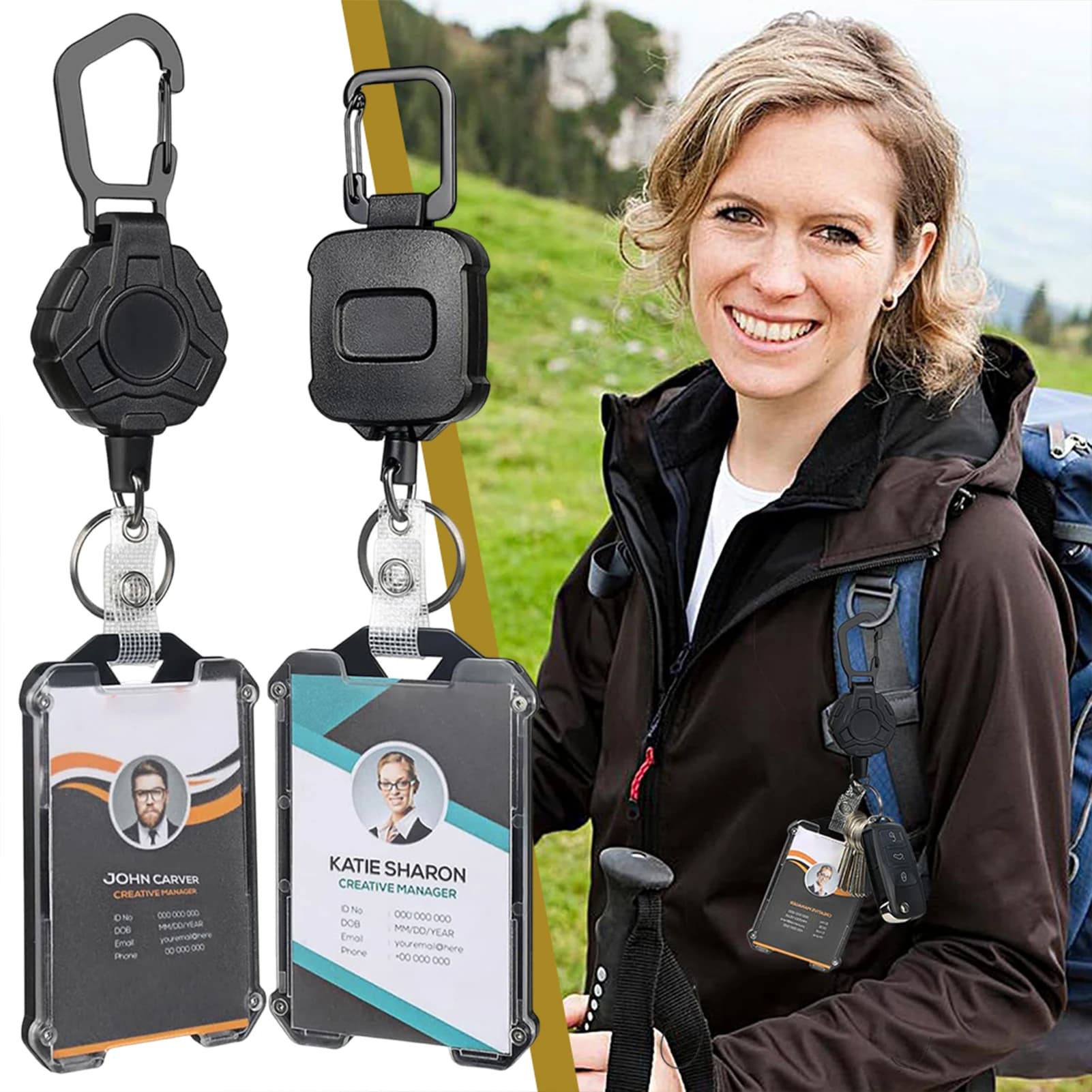 1/2 pezzi porta badge retrattili portachiavi cinturino ID badge bobina cinturino corda retrattile in acciaio porta carte esterno multifunzionale