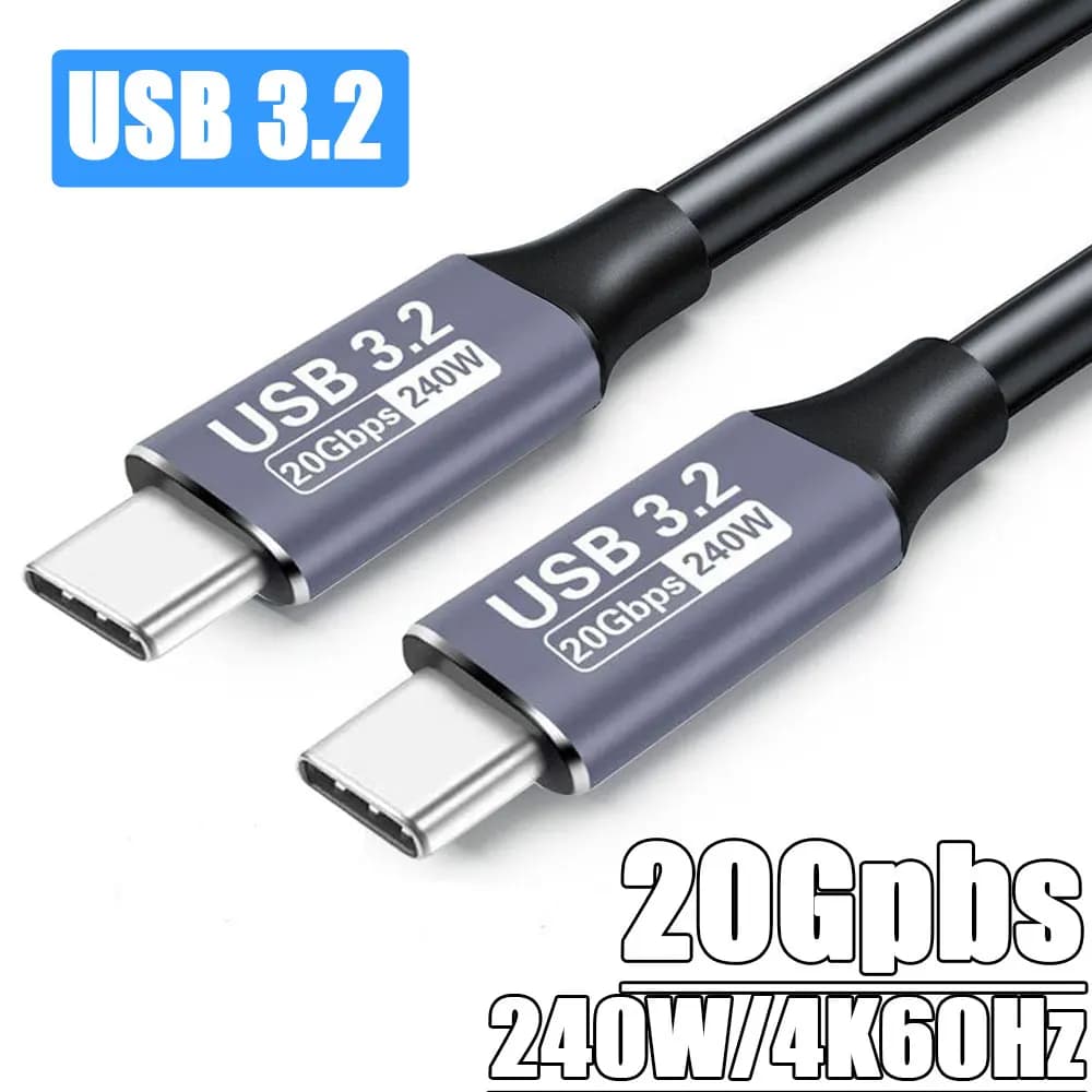 USB 3.2 20Gbps 240W Type-C to Type-C Cable 4K 60Hz Video Fast Charging Data Transfer Cord for Steam Deck ROG Ally Laptop SSD