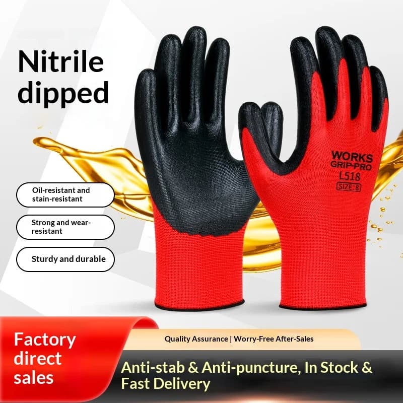 Guanti in Poliestere Altamente Elastici 13G, Guanti da Lavoro Resistenti all'Usura Rivestiti in Nitrile e Lattice per Edilizia