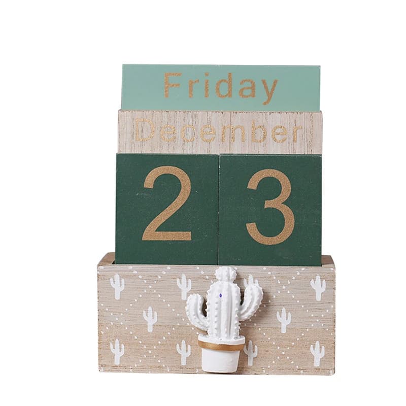Calendario perpetuo in legno vintage Blocco eterno Planner Puntelli per fotografia Mese Settimana Data Visualizzazione Decorazione desktop per ufficio domestico