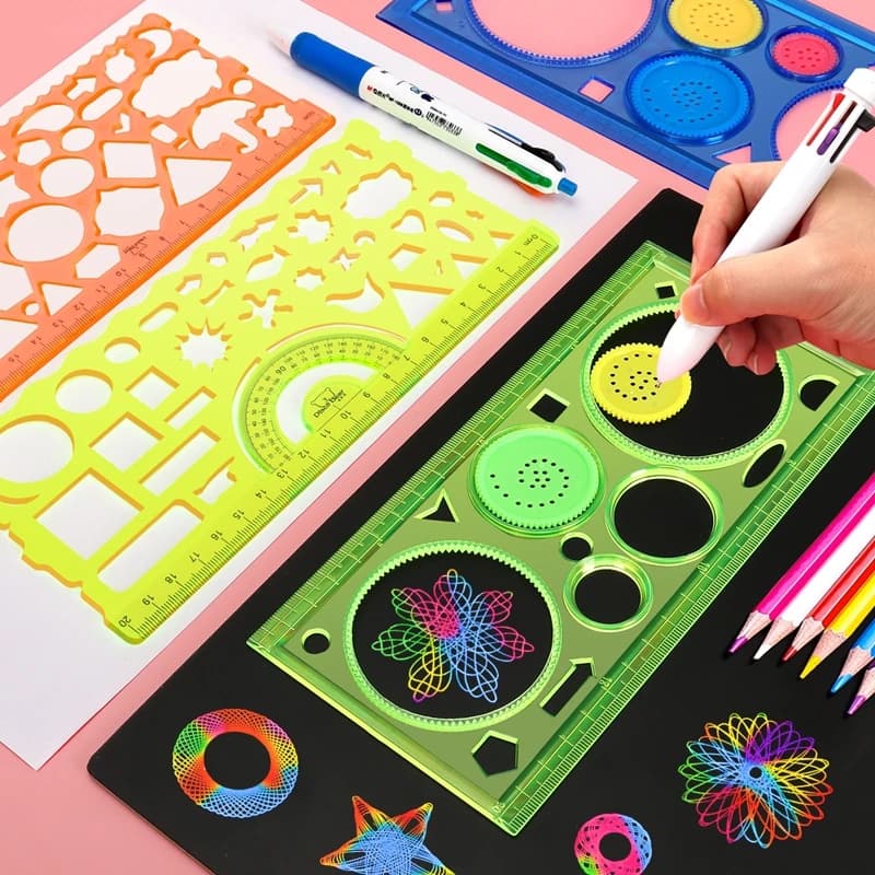 Geometry Spirograph Design Stencil Set Painting Model Craftsmanship Creative Educational Toy for Kids Variety of Flowers Row