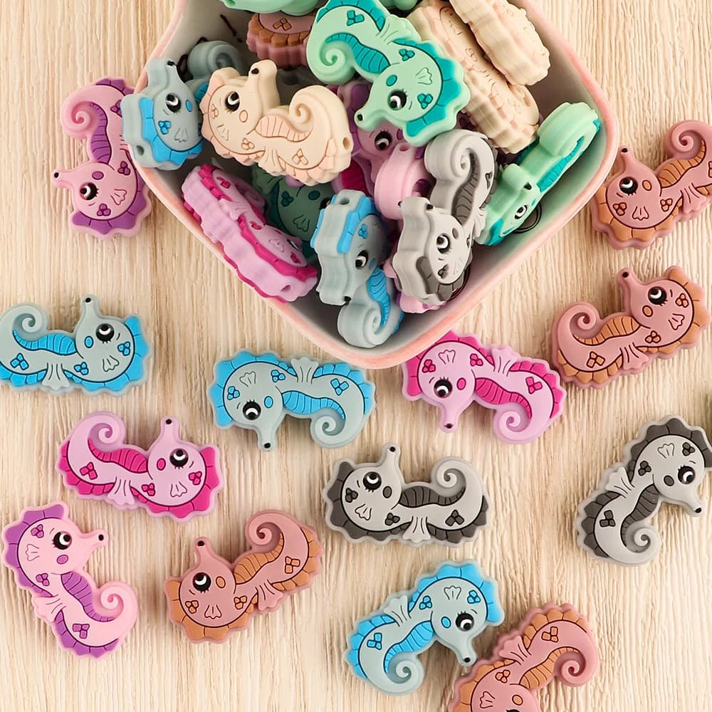 5 pezzi nuovi perline animali in silicone cavalluccio marino perline da masticare perline in silicone fai da te per la creazione di gioielli