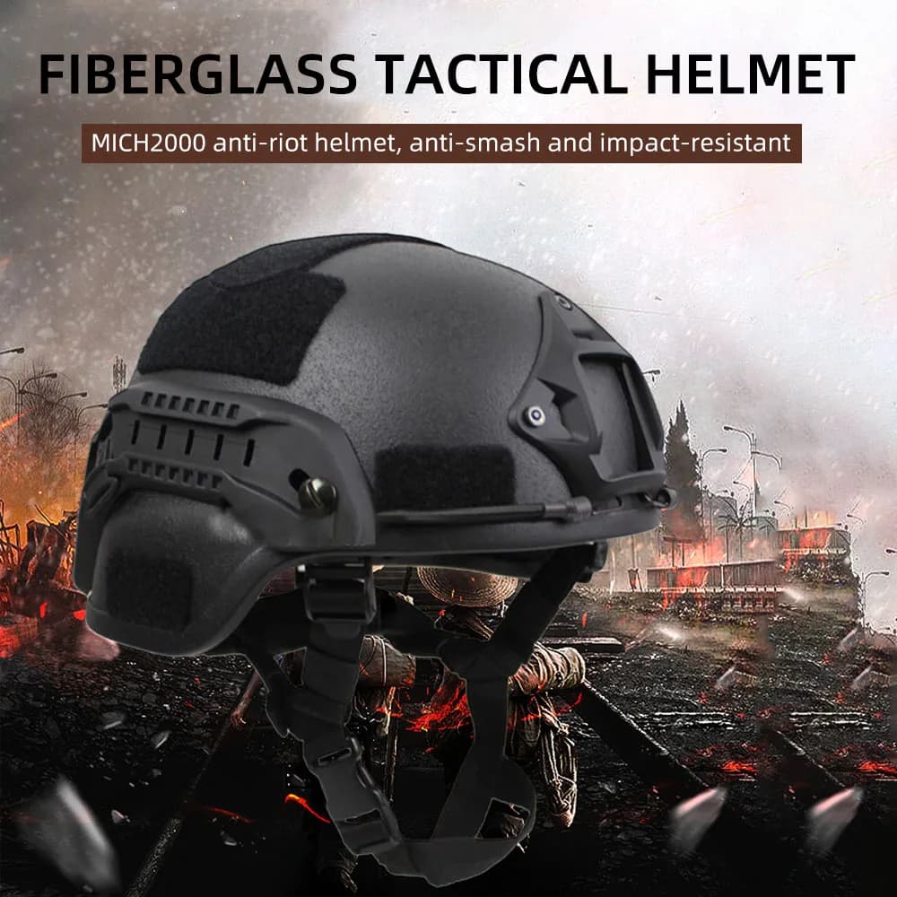 MICH 2000 casco protettivo da combattimento tattico in fibra di vetro con sponde laterali NVG Outdoor Tactical Paintball CS SWAT ciclismo protettivo
