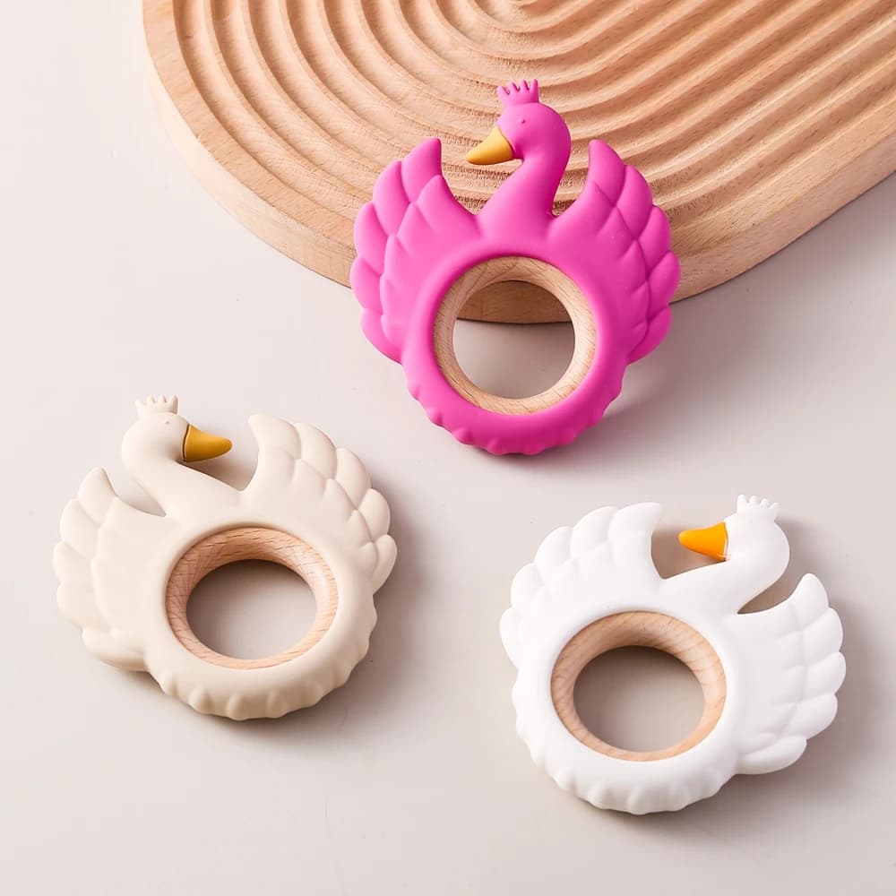 Nuovo stile 1pc massaggiagengive in silicone per uso alimentare bambino 0-12 giocattoli cigno dentizione anelli giocattoli sensoriali per i più piccoli giocattoli in silicone Montessori