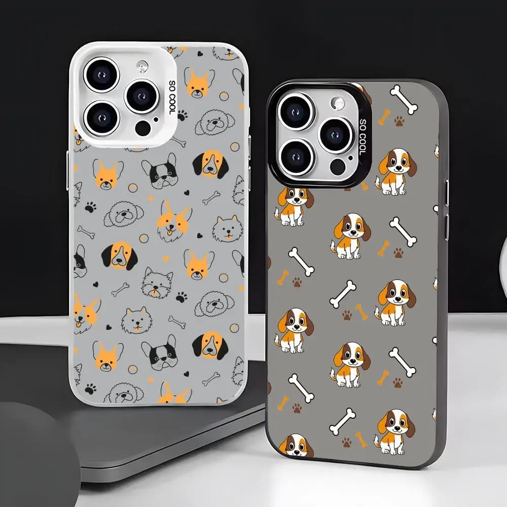 Shockproof phone case with cute design Beagle cartoon, laser matt effect Aurora, for iPhone 17 16 15 14 13 12 11 Pro Max Air