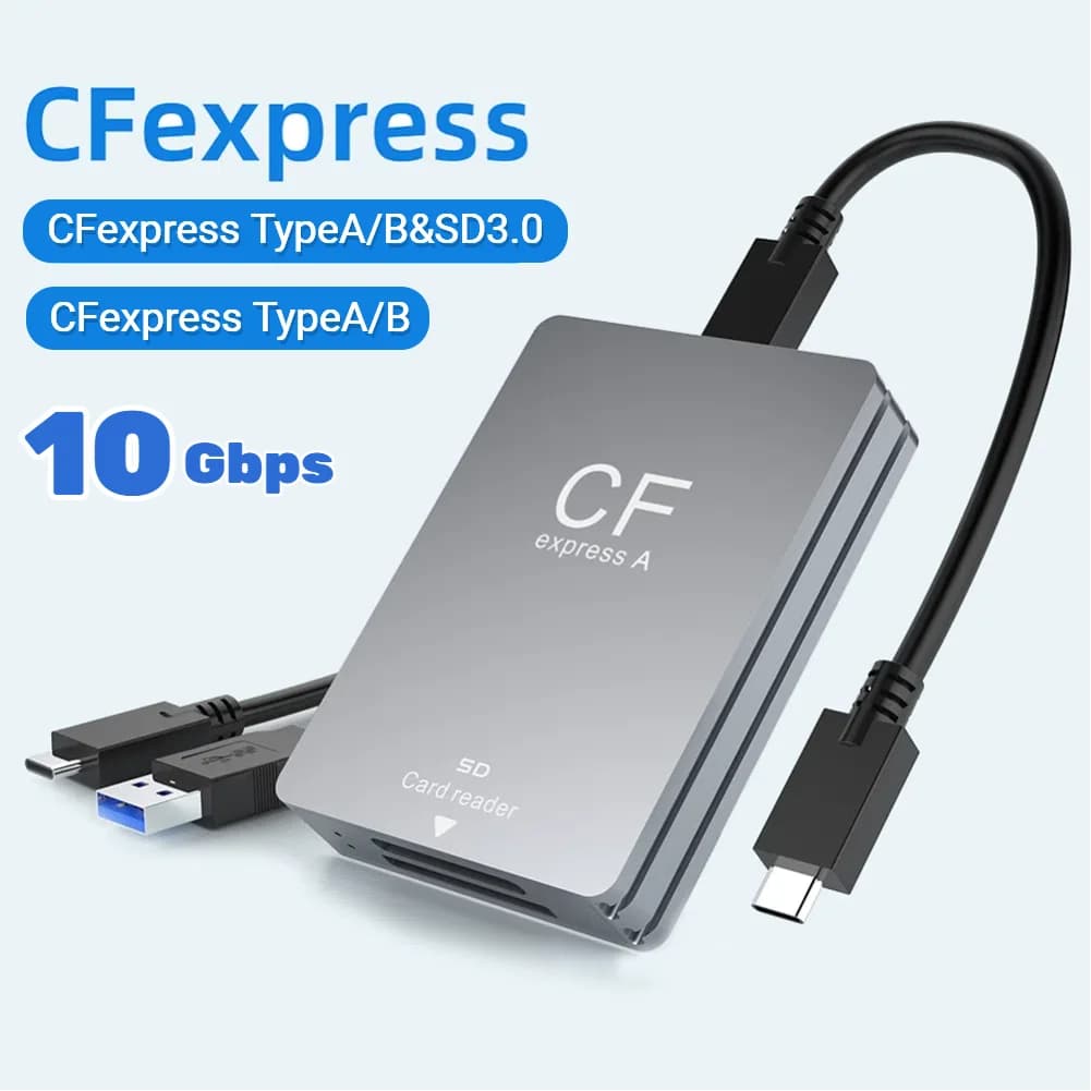 Lettore di schede SD CFexpress tipo A B 2in1 Adattatore per lettore CFexpress USB 3.2 10 Gbps Supporto doppio slot Android/Windows/Mac OS per SLR