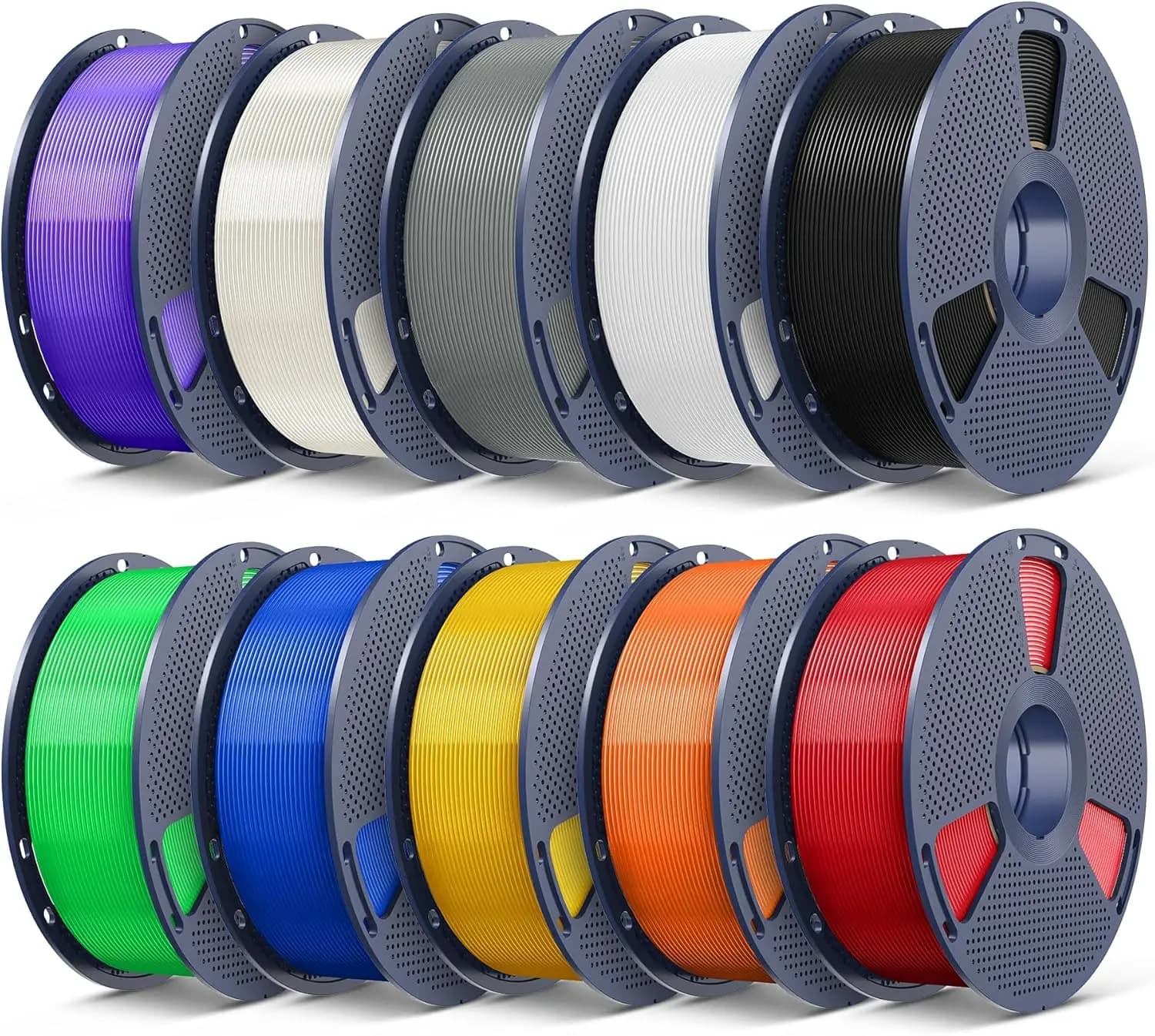 Filamento PLA+ Confezione da 10KG, 1.75mm, 10 Colori, Avvolgimento Preciso, Resistente e Luminoso