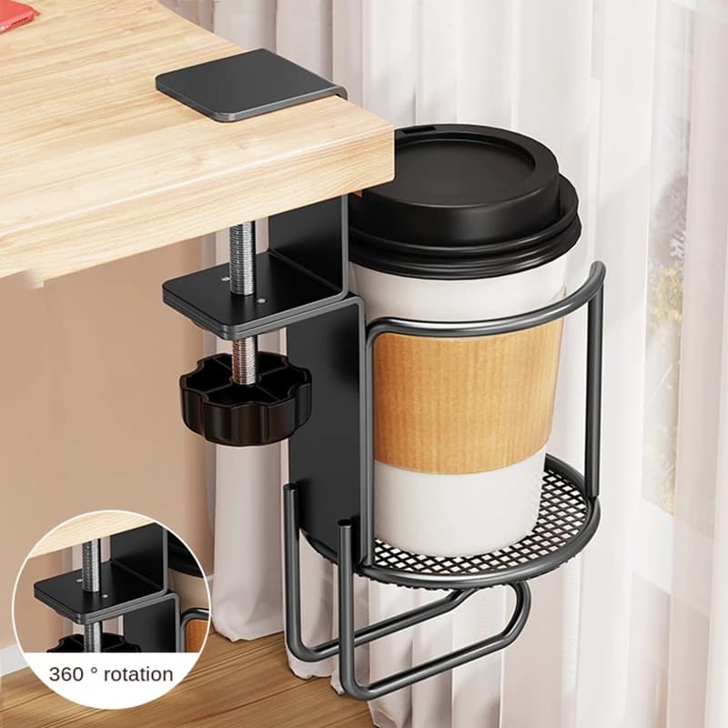 Portabicchieri da scrivania 2 in 1 con porta cuffie, portabicchieri anti-fuoriuscita-360 ° Gancio per supporto rotante adatto per tazze da caffè
