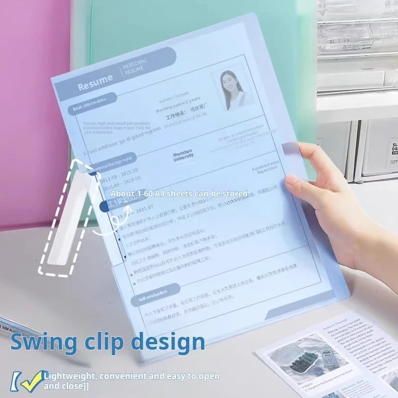 10 pezzi di cartelle rotanti con asta di trazione Raccoglitore A4 Clip per carta di prova Clip per asta di trazione Borsa per carta di prova Cartella informativa Rotatin