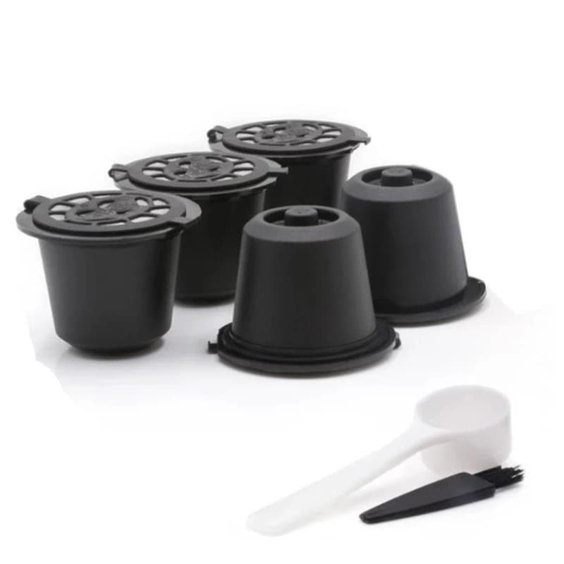 5 Capsules Nespresso reusable filter for rechargeable coffee capsules with Nespresso coffee machines with brush for coffee spoon