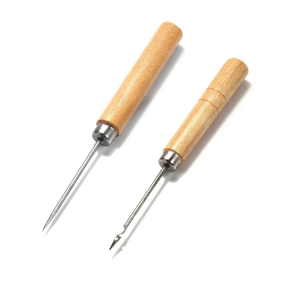 2 pezzi Punzone da cucito con manico in legno per cuciture a mano, per braccialetti in pelle fai da te, creazione di gioielli, strumento di riparazione, ago da cucito e gancio