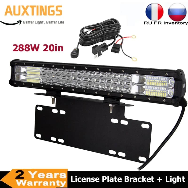 Barra luminosa a LED a tre file da 20 pollici 288W 7D + staffa targa paraurti anteriore + kit cavi per ATV fuoristrada SUV 4x4 trattore auto