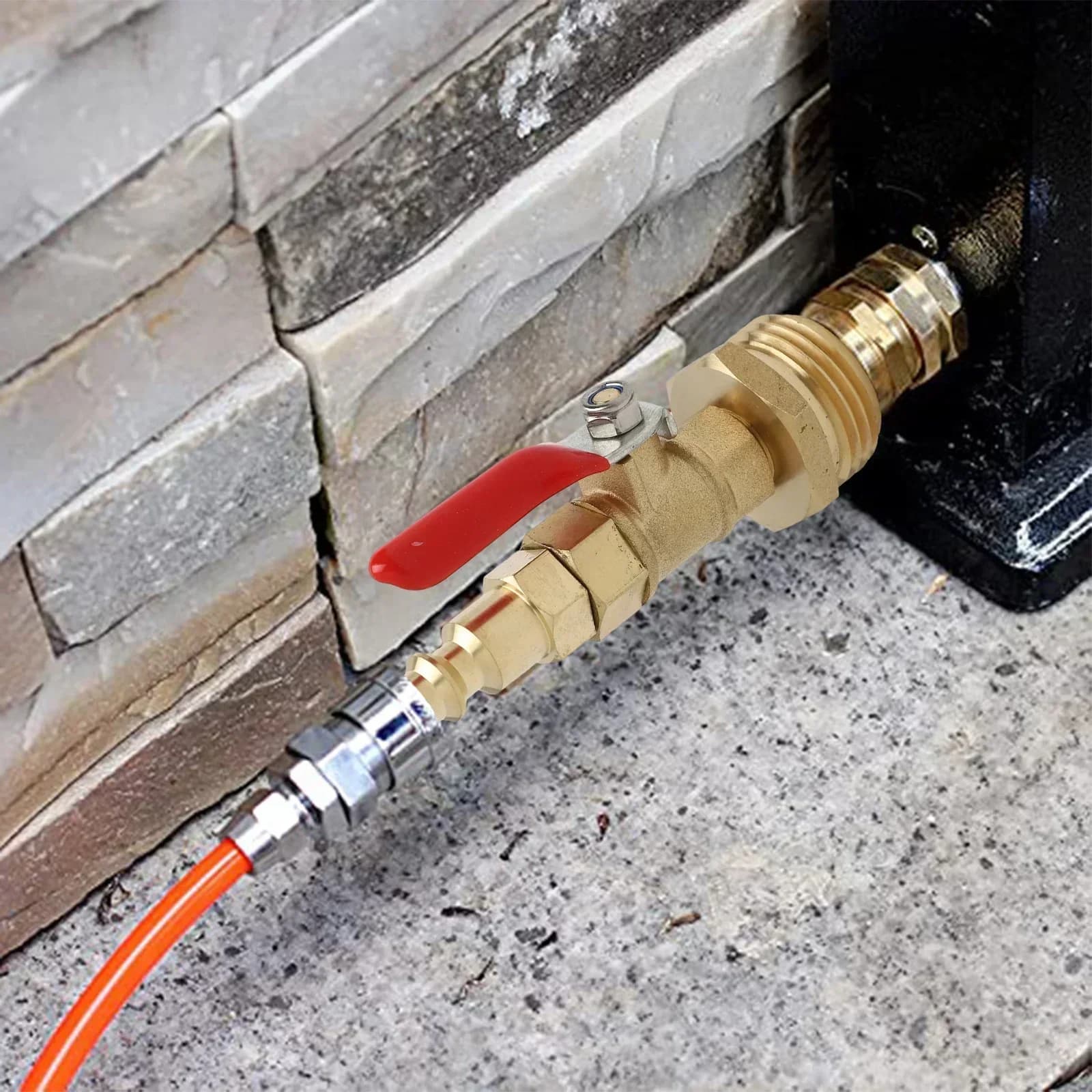 Adapter for winter sprinkler for brass motorhome with 1/4 male quick coupling and thread for 3/4 female garden hose for antifreeze protection