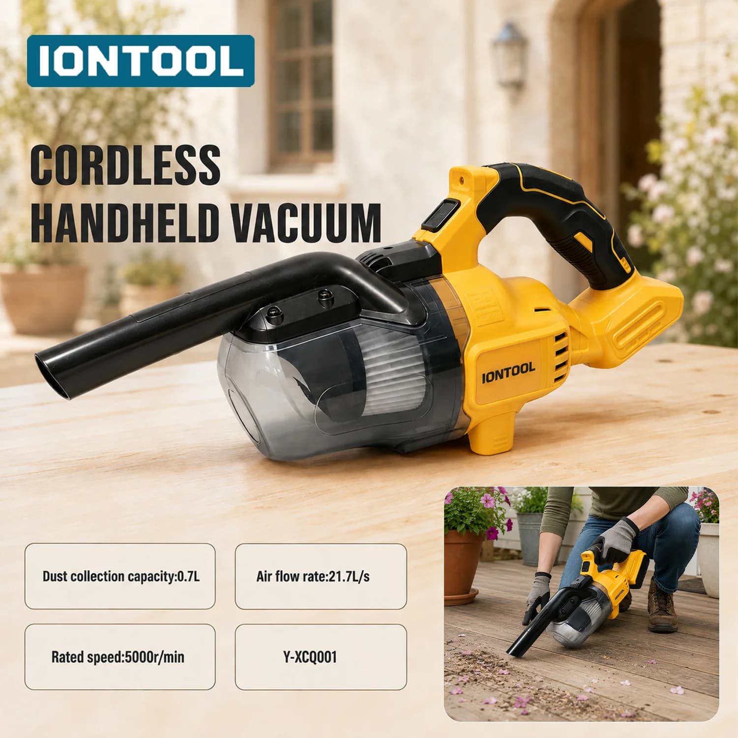 IONTOOL 0.7L Handheld Cordless Vacuum 400W 5000RPM 21.7L/s for Floor Carpet Car Seat and Pet Hair Removal Tool Only