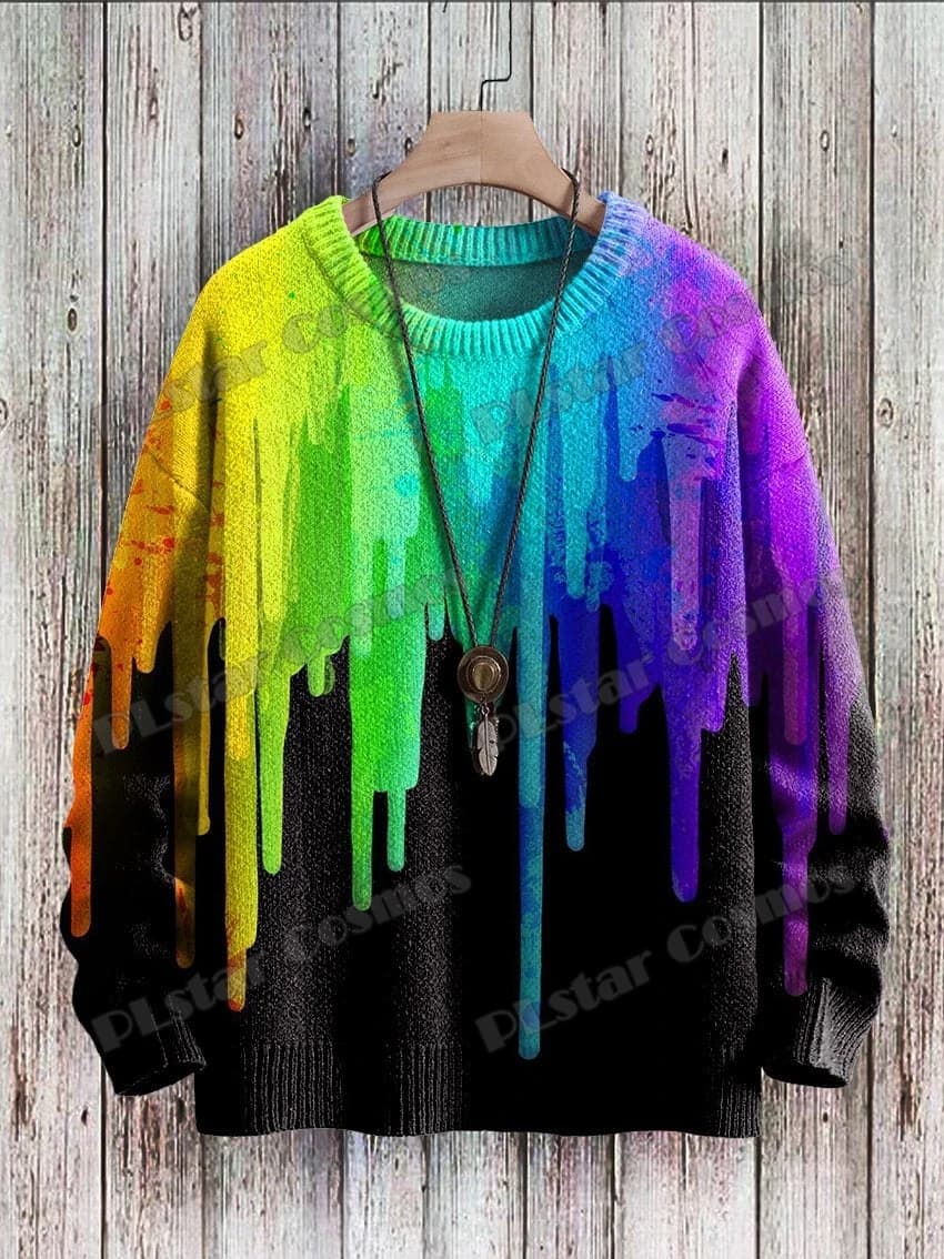 Inverno Unisex Casual maglia Pullover maglione acquerello arcobaleno arte modello 3D stampato moda girocollo maglioni lavorati a maglia KMY36