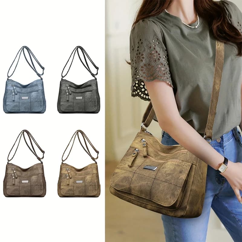 Vintage Leather Shoulder Bag Washed for Women, Perfect Multi-tape Bag for Daily Use and Travel
