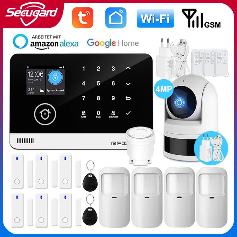 Sistema di Allarme WiFi Tuya GSM per Casa, Kit Antifurto con Rilevatore Wireless 433MHz, Controllo Remoto tramite App Smart Life
