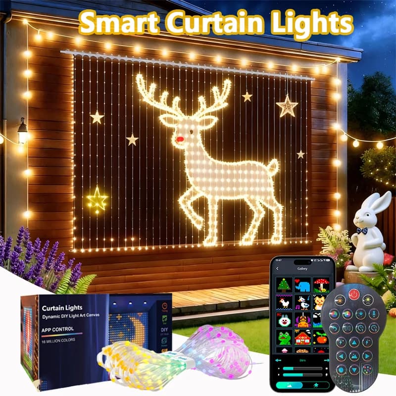 Luci per tende intelligenti Luci per tende impermeabili Modello a colori fai-da-te Testo Sincronizzazione musicale per decorazioni natalizie per interni ed esterni