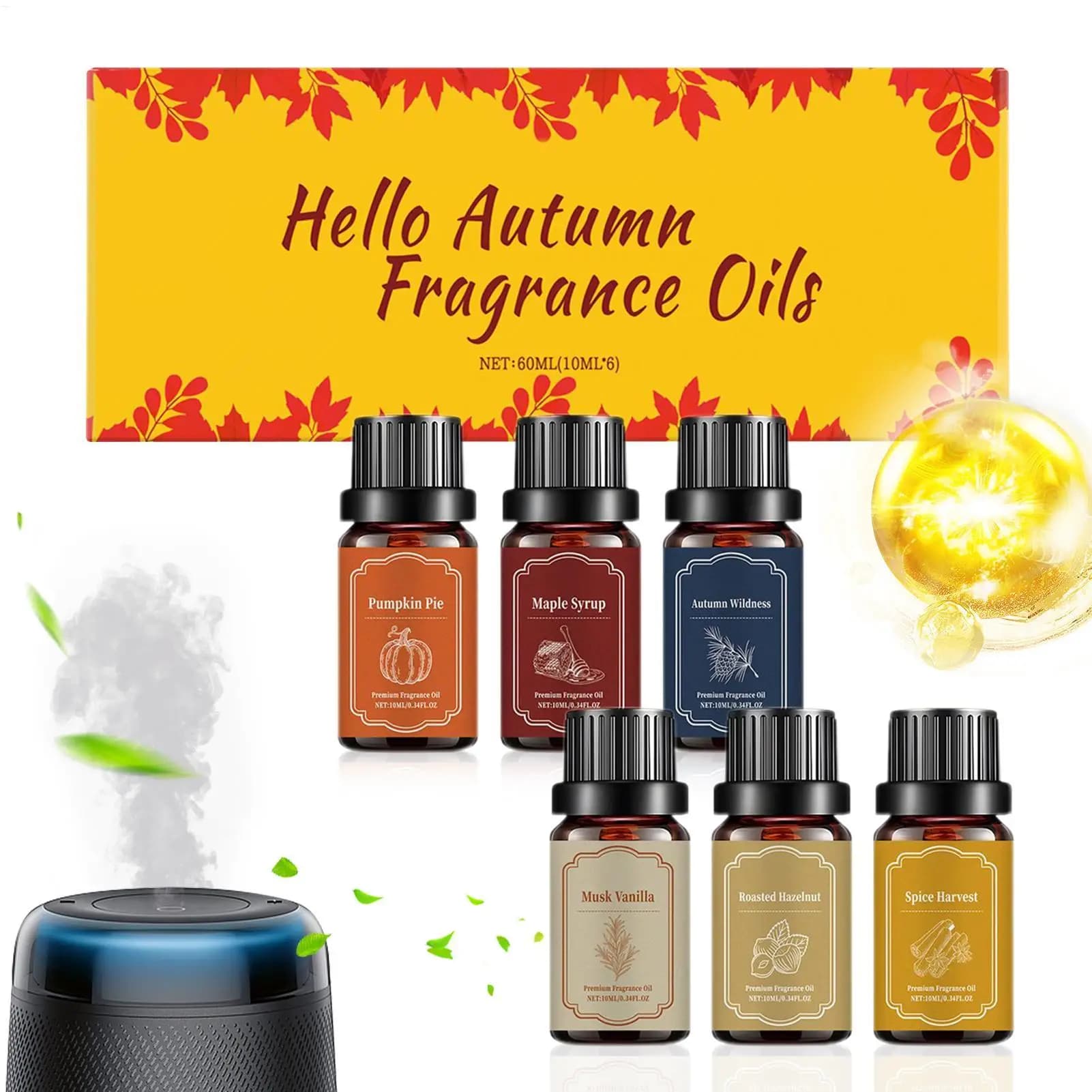 Set of autumn scented diffuser oils from 6 pieces Comfortable essential oils for the production of candles for aromatherapy Living Yoga Meditation Spa