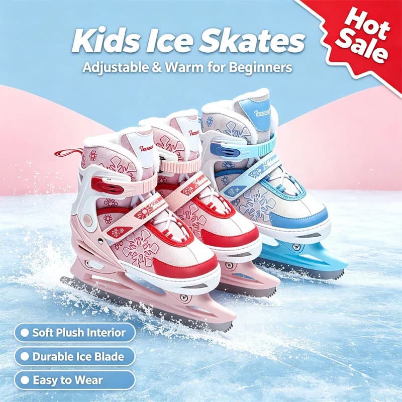 3‑Size Adjustable Figure Ice Skate Shoes Adjustable Kids Ice Skates for Girls Boys Warm Fleece Lined Ice Skating Boots