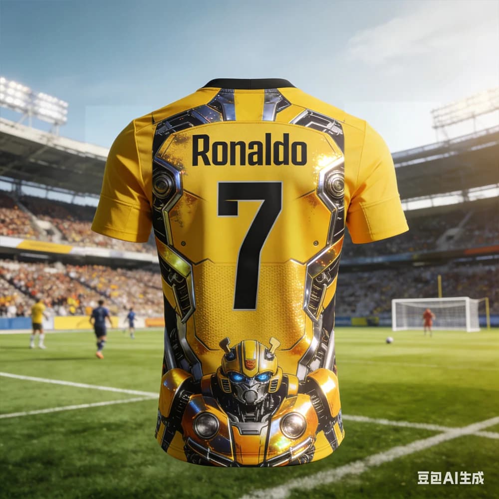 Ronaldo # Soccer Jersey Bumblebee Edition Generated by AI 2026 by Male, Quick Drying, Coordinated Family, Sleeve T-shirt Corte per Tifosi Bambino