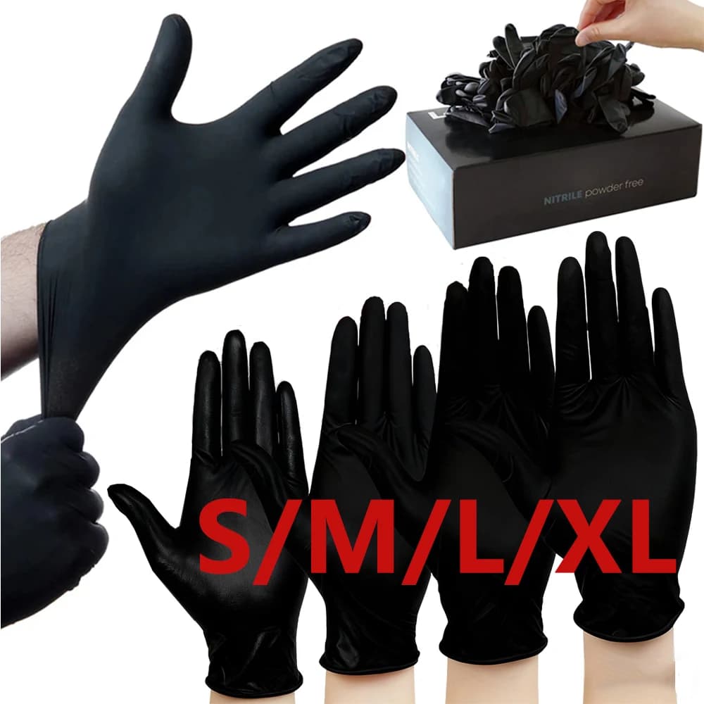 100/50/10pcs Guanti monouso in nitrile nero S/M/L/XL Guanti durevoli per la pulizia della casa Guanti impermeabili senza lattice Forniture per tatuaggi