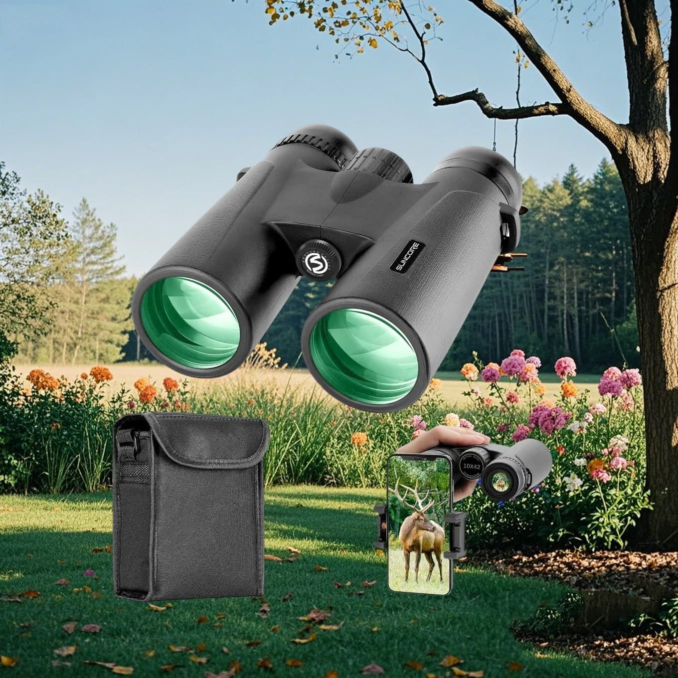 10×42 Binocolo ad alte prestazioni per adulti, BAK4, HD professionale, per birdwatching, viaggi, osservazione delle stelle, caccia, concerti