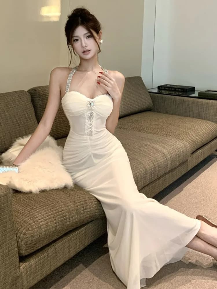 Ele Sexy Long Dr Neline Design Heavy Rhinestone Embellished Tulle Lace Edge Meat nascent Slimming skirt for women