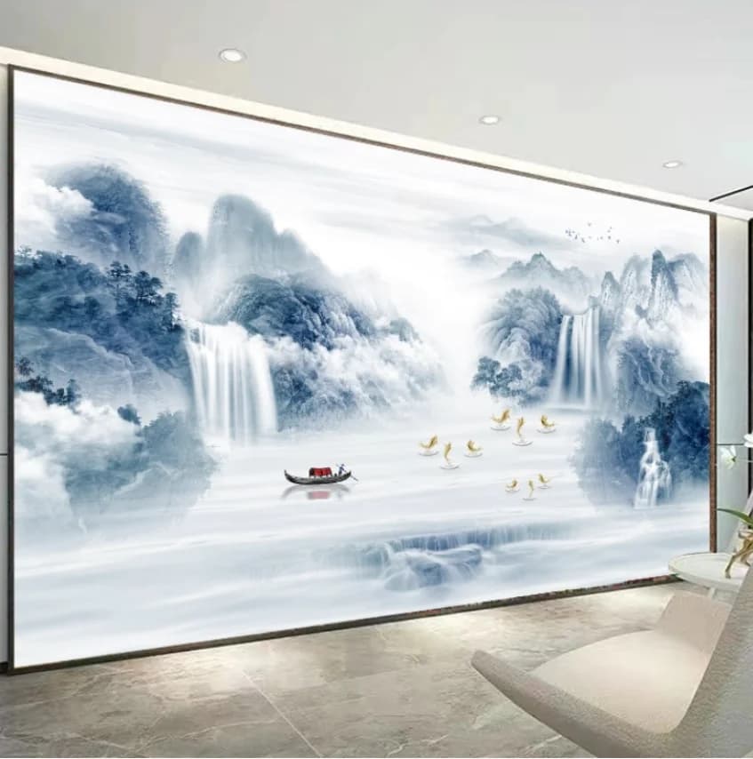 Murale fotografico personalizzato con motivo in marmo, concezione artistica, nebbia, uccelli, foresta, sfondo, pareti, decorazione domestica, carta da parati per soggiorno