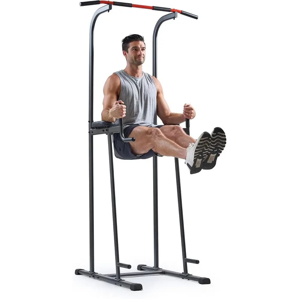 Power Tower, Dip Bar, Push-Up and Pull-Up Parallette Station with Optional Grip for Climbing