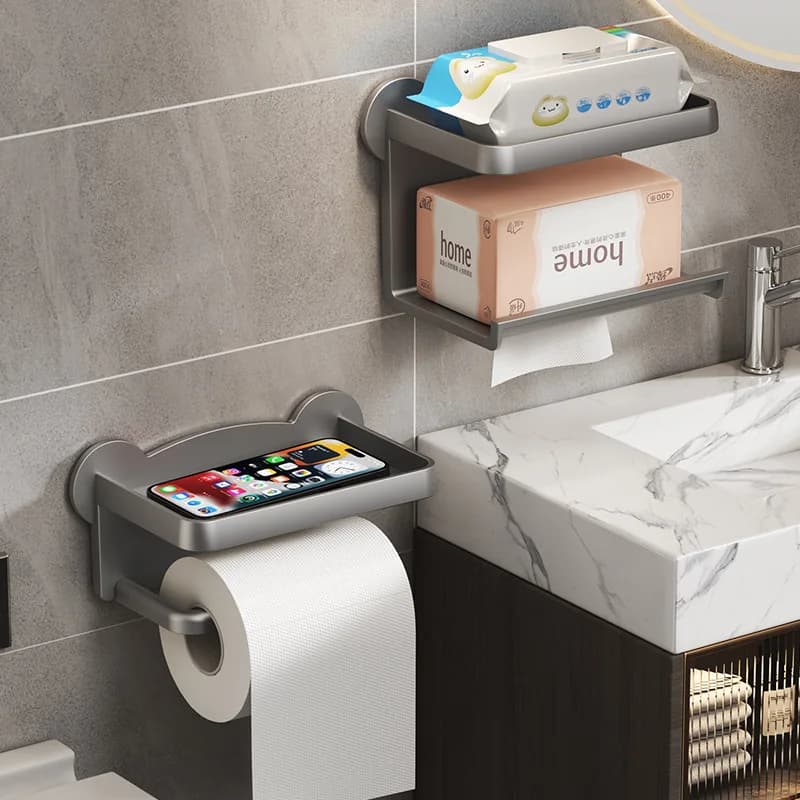 Punch Free Portaoggetti per fazzoletti a parete Porta rotolo di carta Portaoggetti per scatole per bagno Scaffale per WC multifunzionale per il posizionamento del telefono