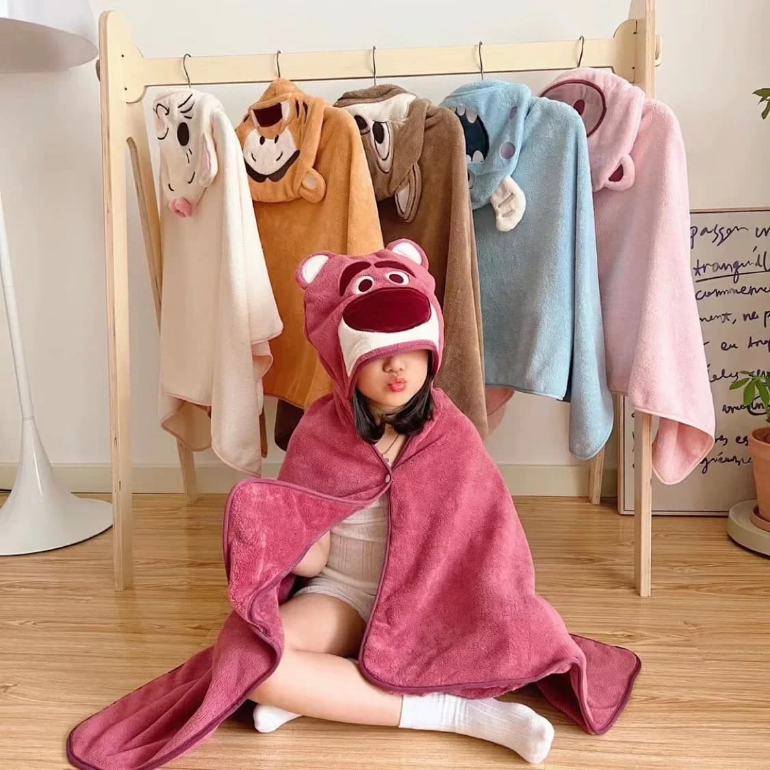 Kids Cute Kids Hooded Bathroom Towel Super Soft and Absorbent Bathrobe Cartoon Cover Fast Drying Nightwear for Newborn