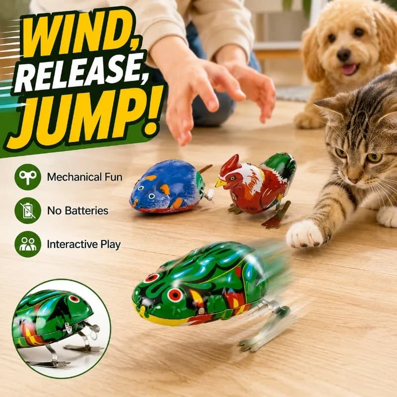 Traditional Wind Up Jumping Frog Toy, Vintage Tin Toy for Kids, Nostalgic Childhood Gift, Fun Educational Play