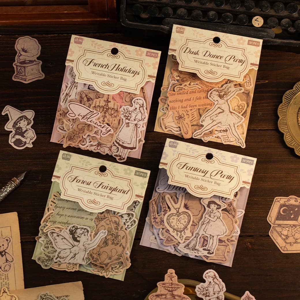 30 fogli/borsa Stick Figura a tema scrivibile Confezione di adesivi vintage Mini sollievo dallo stress per album fai da te Custodia per telefono Notebook Decorat