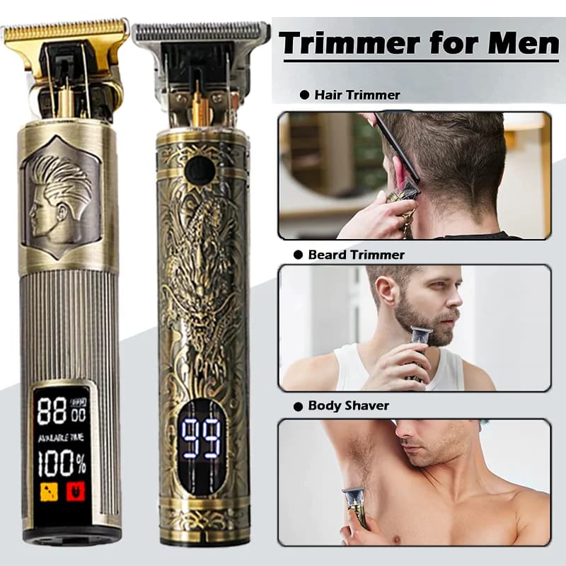 2025 T9 Men's Electric Hair Cutters Barba Razor Body Trimmer 0mm Precision Barber Machine Dragon Carved Light Design