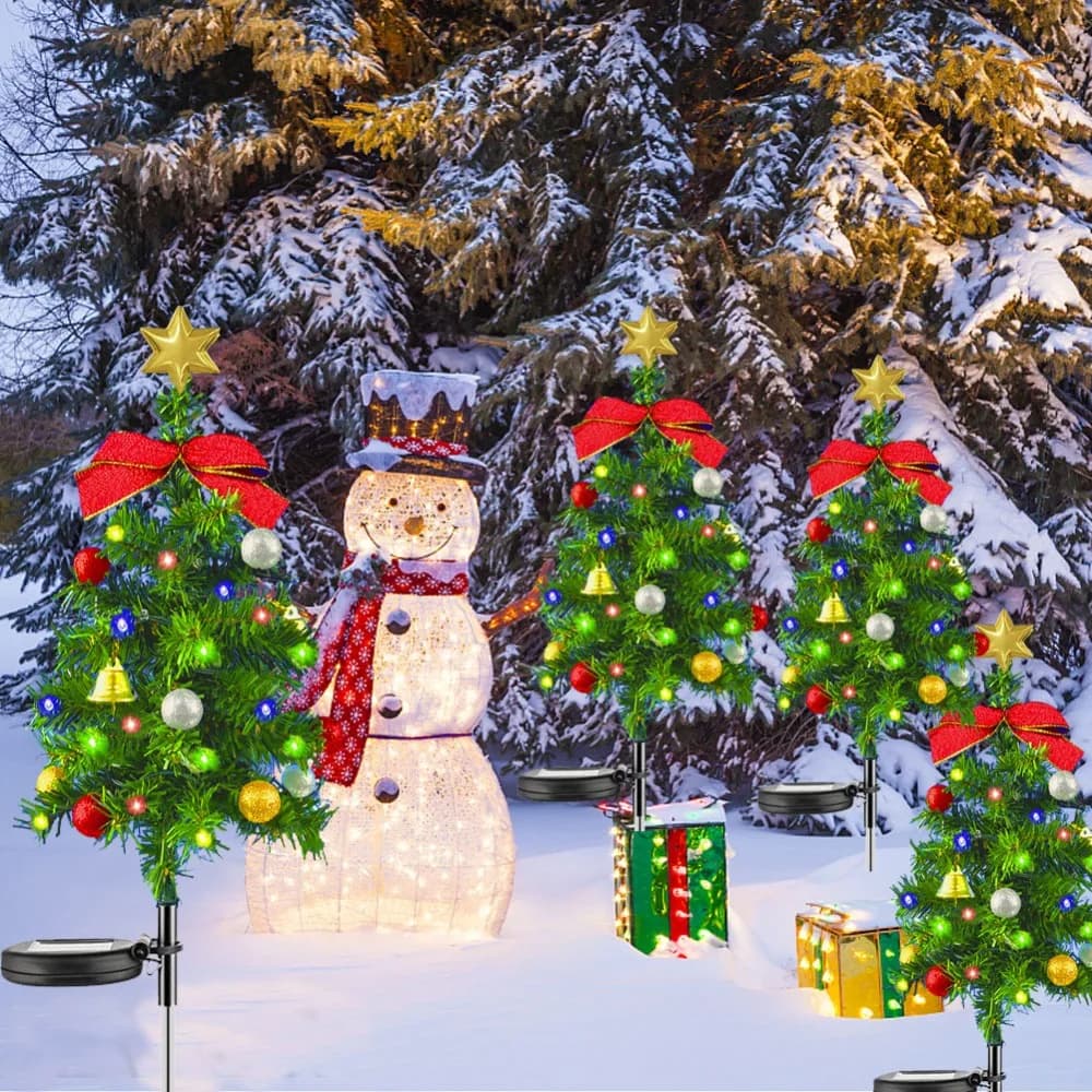 Luci a LED Solari Impermeabili per Albero di Natale con Effetto Faretto, Luci da Giardino a Forma di Frutta e Fiocco Colorati